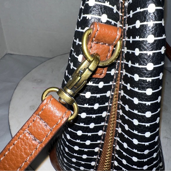Fossil Sydney Fiona Leather Black White Brown Purse Handbag Crossbody EUC